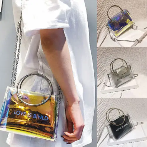 

Vogue Women Handbag Clear Tote Transparent Cross Body Shoulder Jelly Bag Laser Hot Laser Bling Shoulder Bag Travel Outdoor Bag