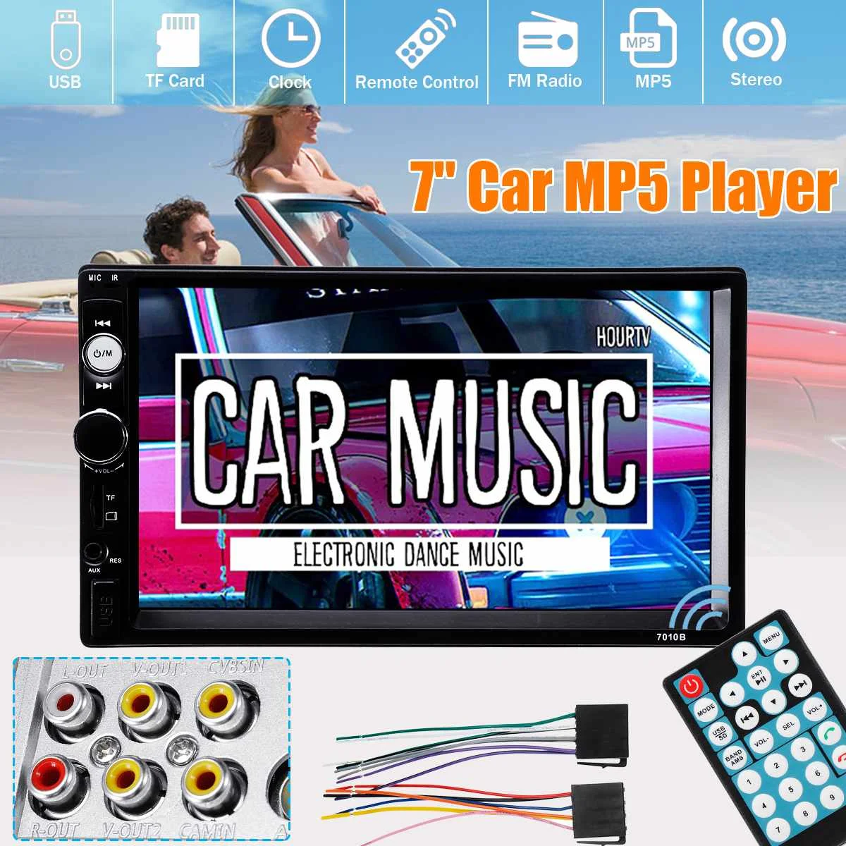 

7" Car MP5 Player 2 Din In Dash bluetooth Stereo AUX Radio Touch-Screen +Remote DC 12V Built-in Car DVR System Car Video Players