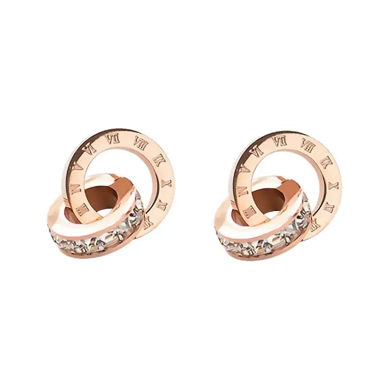 

Hypoallergenic Earrings Plated Rose Golden Alloy European and American Fashion Roman Circle Color Titanium Steel Ear Studs