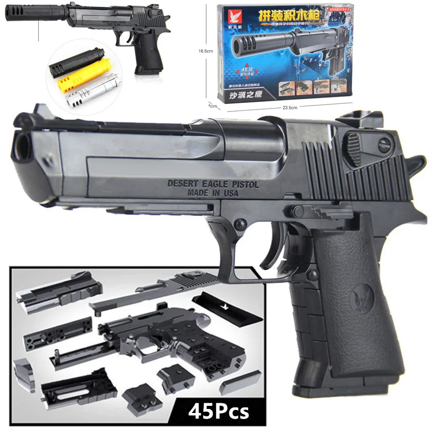 45pcs Desert Eagle Building Blocks Model Assembly Kids Toys Pistol With