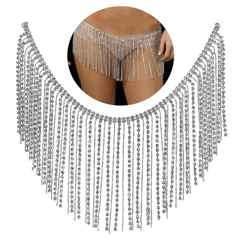 

Sexy Waist Body Chain Fashion Rhinestone Crystal Tassel Belly Chain Waist Body Charming Jewelry for Women Summer Beach