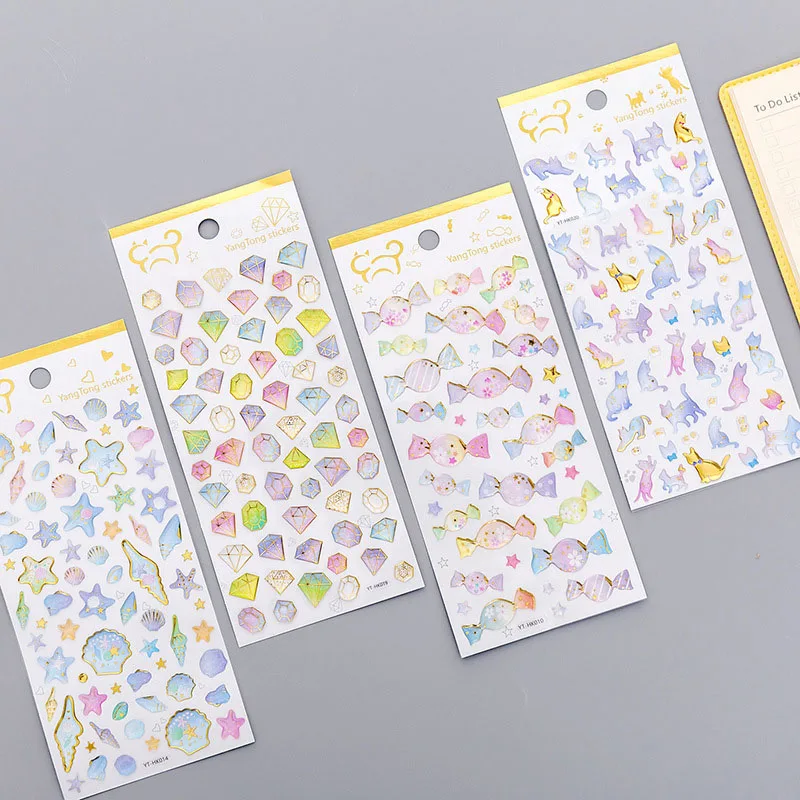 

1 Sheet Gold Foil Flamingo Crystal 3D Stickers Decorative Adhesive Cat Whale Candy PVC Stickers Scrapbooking Material Escolar