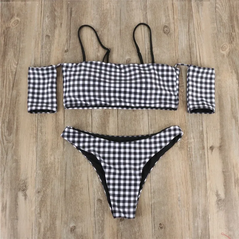 

Word Shoulder Swimwear Women Striped Strapless Bikini Set High Cut Swimsuit Low Waist Bathing Suit For Ladies New Swim Suits Hot