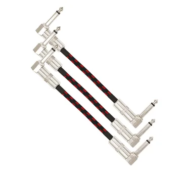 

3pcs/pack Guitar Effect Pedal Cable Instrument Patch Cord 1/4 Inch 6.35mm Right Angle TS Plugs Black & Red Braided Fabric Jacket