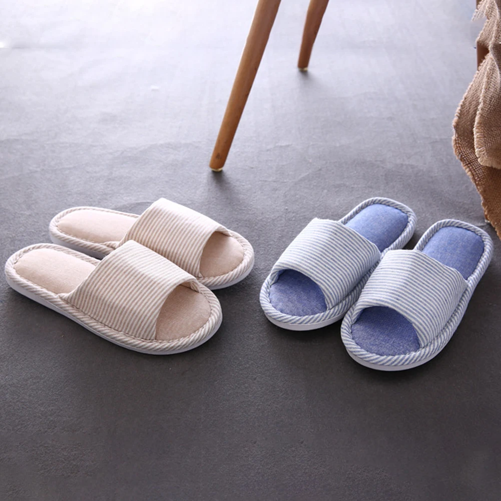 

Soft Indoor Shoes Fluffy Couple Anti Slip Slippers Striped Summer