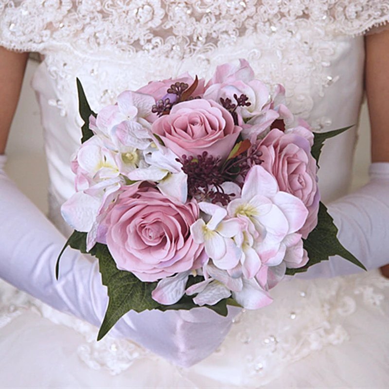 Новый искусственный розовые шелковые цветы букет Шелковый цветок Свадебный Гортензия Свадебные украшения 25 см