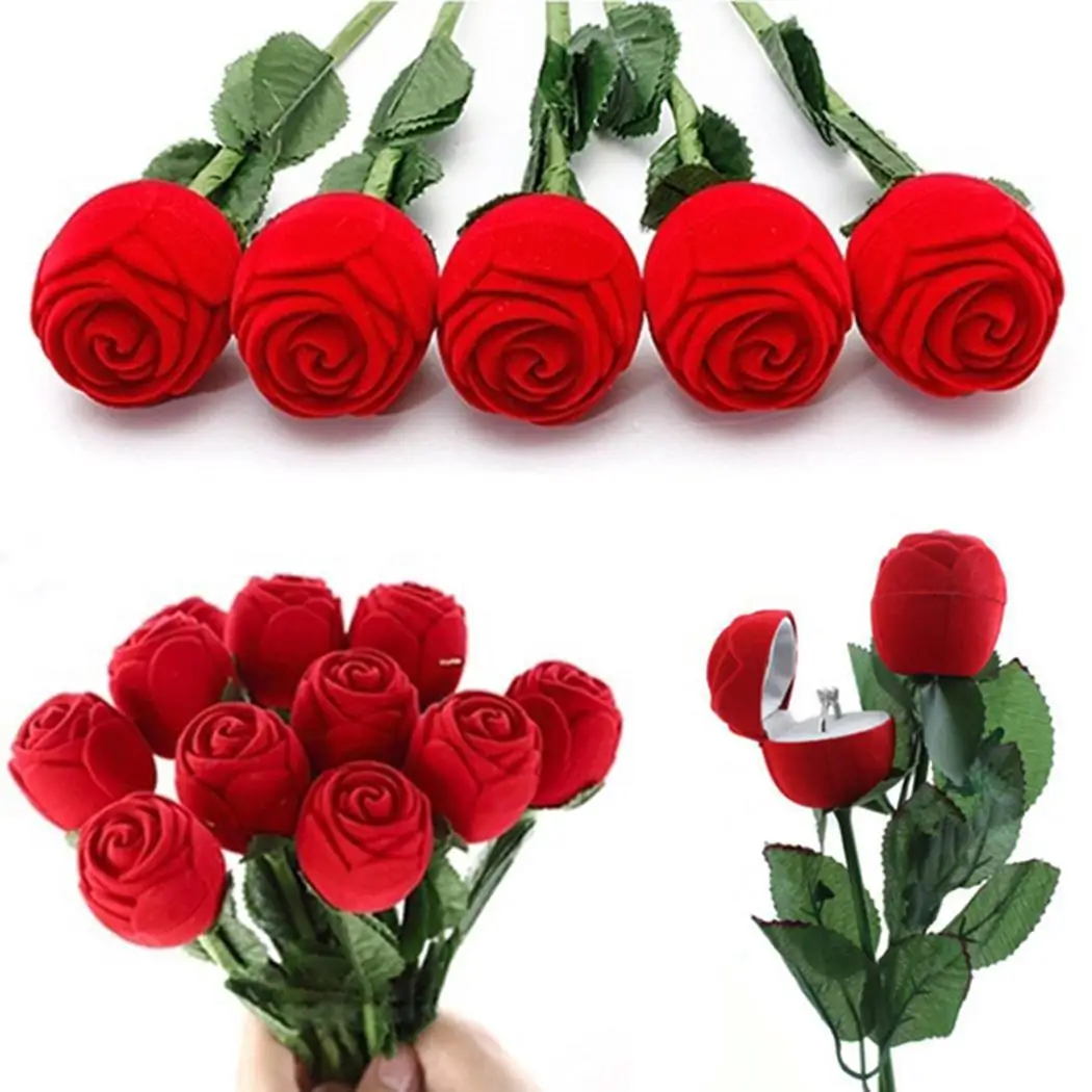 

Red Rose Shape Ring Box Propose Marry Valentine's Day Gift Creative 41mm Marriage Floral Surprised Gift