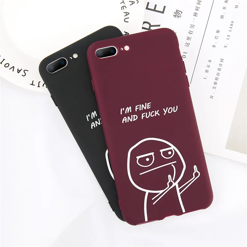 

KJOEW CASE Humanoid Pattern Letter Cute Cartoon Solid color Heat resistant Shell Back Cover For iPhone X XS XR MAX 6 6s 7 8 Plus