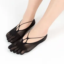 Пять-носок с пальцами шлёпанцы бархатные дышащая Летняя Сетка невидимые неглубокие силиконовые носки-башмачки с перекрестными отверстиями стильные носки 5 пар