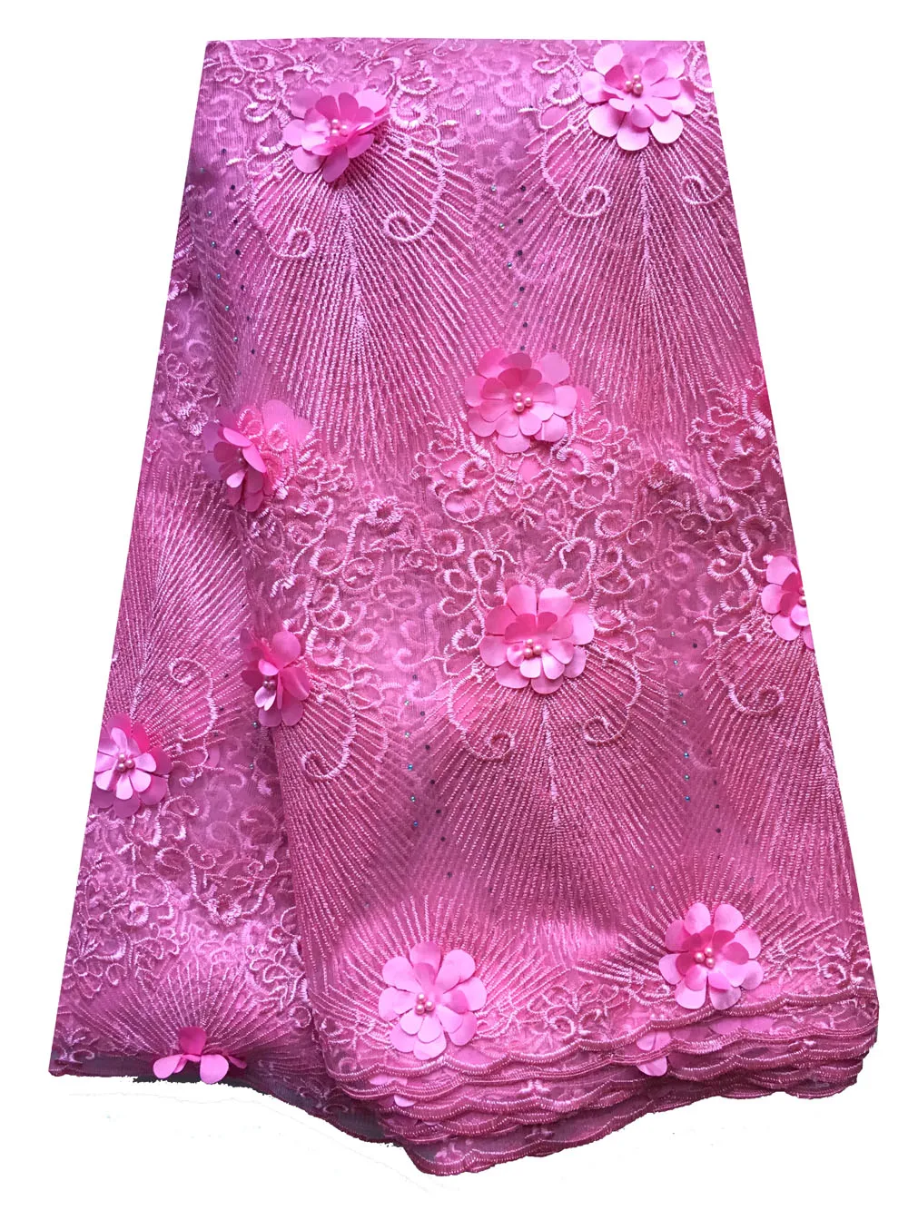 

French Lace Fabrics 2019 African Tulle Lace Fabric Baby Pink 3d Guipure Lace Fabric for Nigerian Wedding Party Dresss