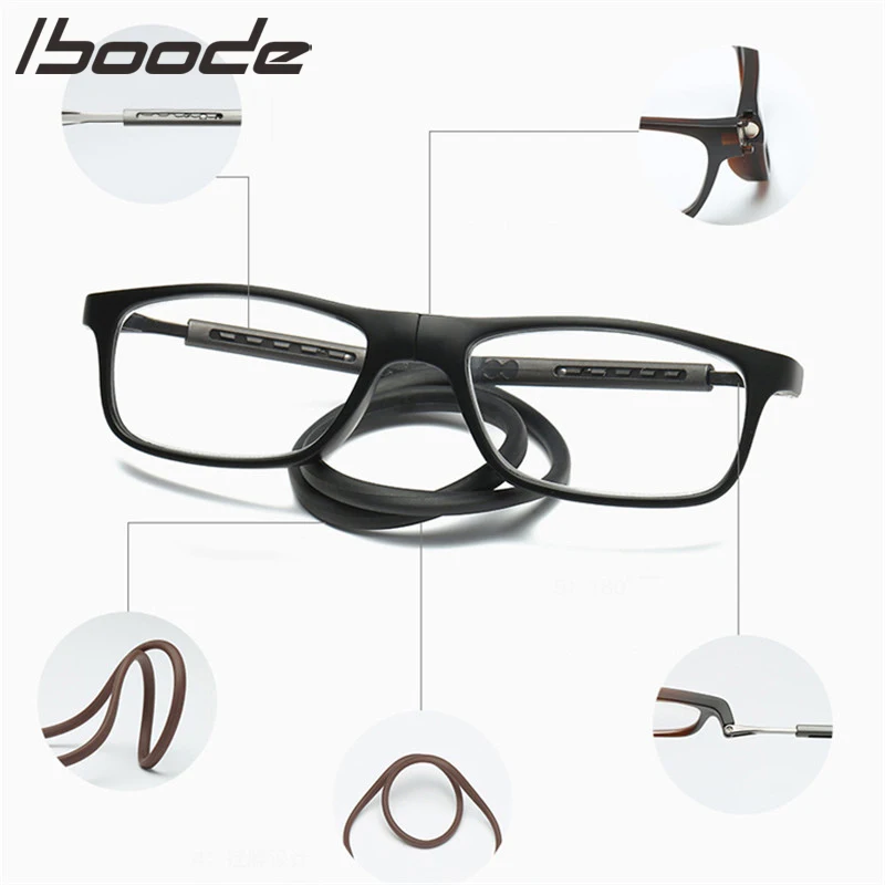 

iboode Upgraded Magnetic Reading Glasses Men Adjustable Hanging Neck Folding Glasses Thin Front Connect Magnetic Eyeglass
