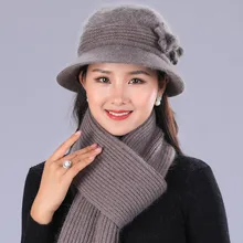 Seioum осень-зима Плавательная шапочка для Для женщин Сплошной Цвет мех кролика лук трикотажные Шапки дамы толстые теплые Кепки шарф Boina Feminina