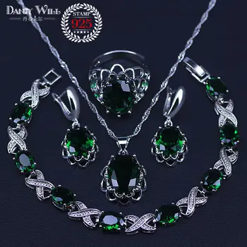 

Natural silver color Jewelry Green Cubic Zirconia White Crystal Jewelry Sets For Women Pendant/Necklace/Rings/Earrings/Bracelets