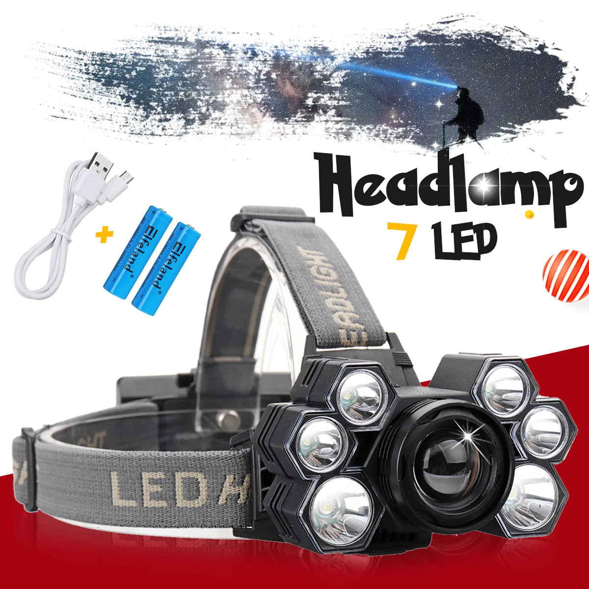 

Smuxi Headlight 60000lm USB Rechargeable Headlamp 3*T6+4*Q5 LED Head Lamp Zoom Fishing Flashlight Torch Head Light 18650 Battery