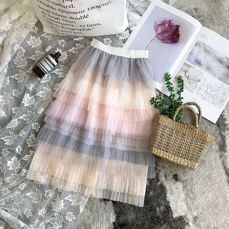 

2019 new girl skirt with elastic waist gauze skirt and colorful cake skirt girls straight for 2- 5-8-10 years old baby clothing
