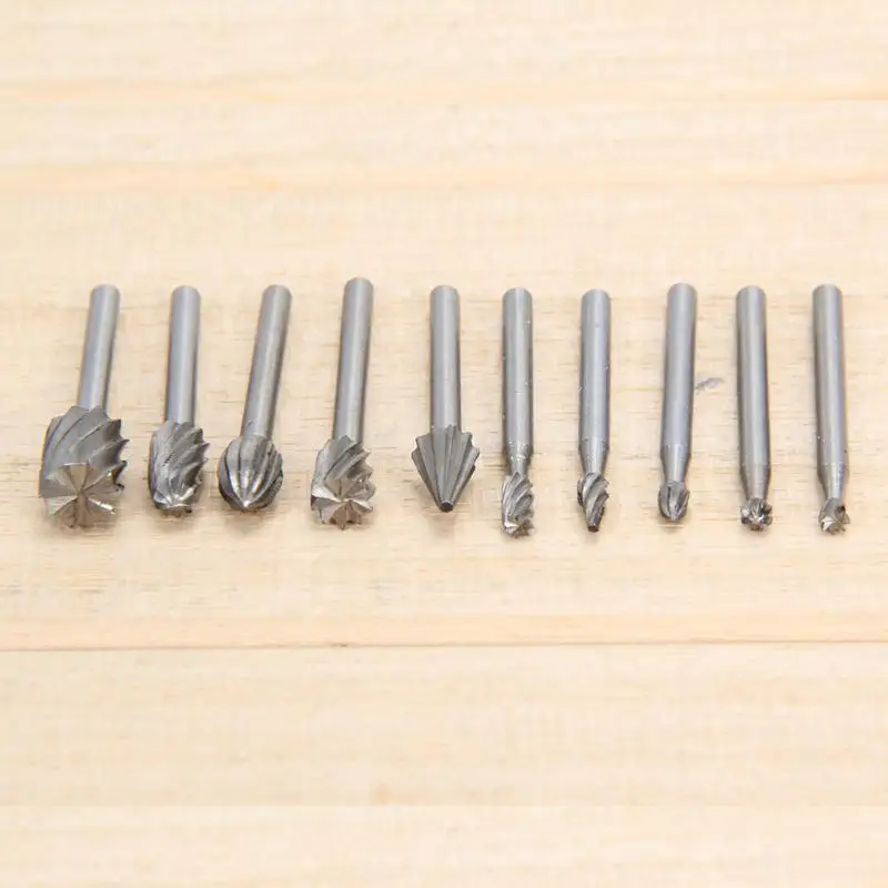 

10pcs/lot HSS Dremel Router Mini Bit Tool Wood Cutting Tools Woodworking Drill Bit Set 1/8 inch Accessories