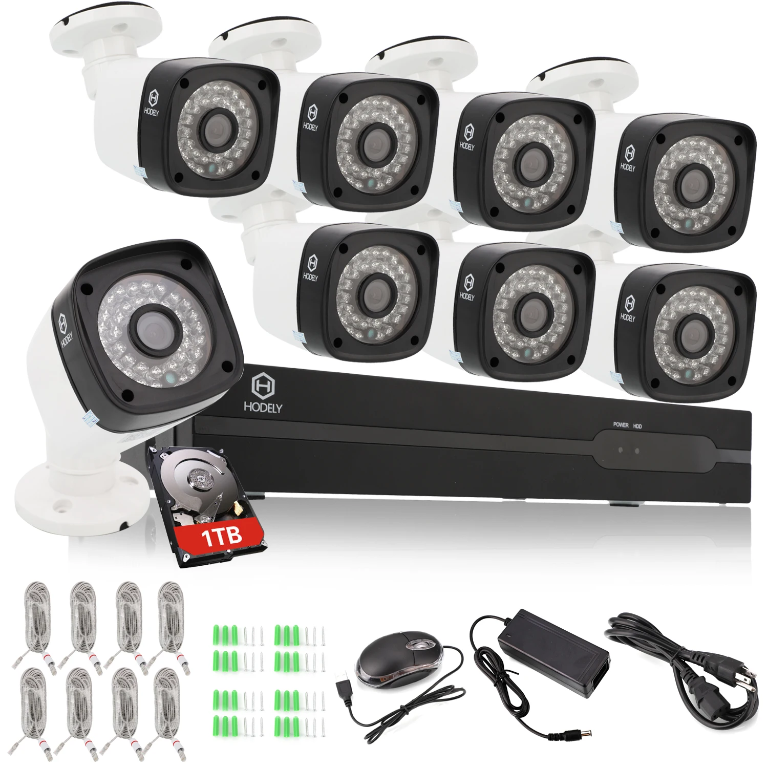 Buy Hodely 8CH 1080P POE Set with 8pcs 1MP 36 LED