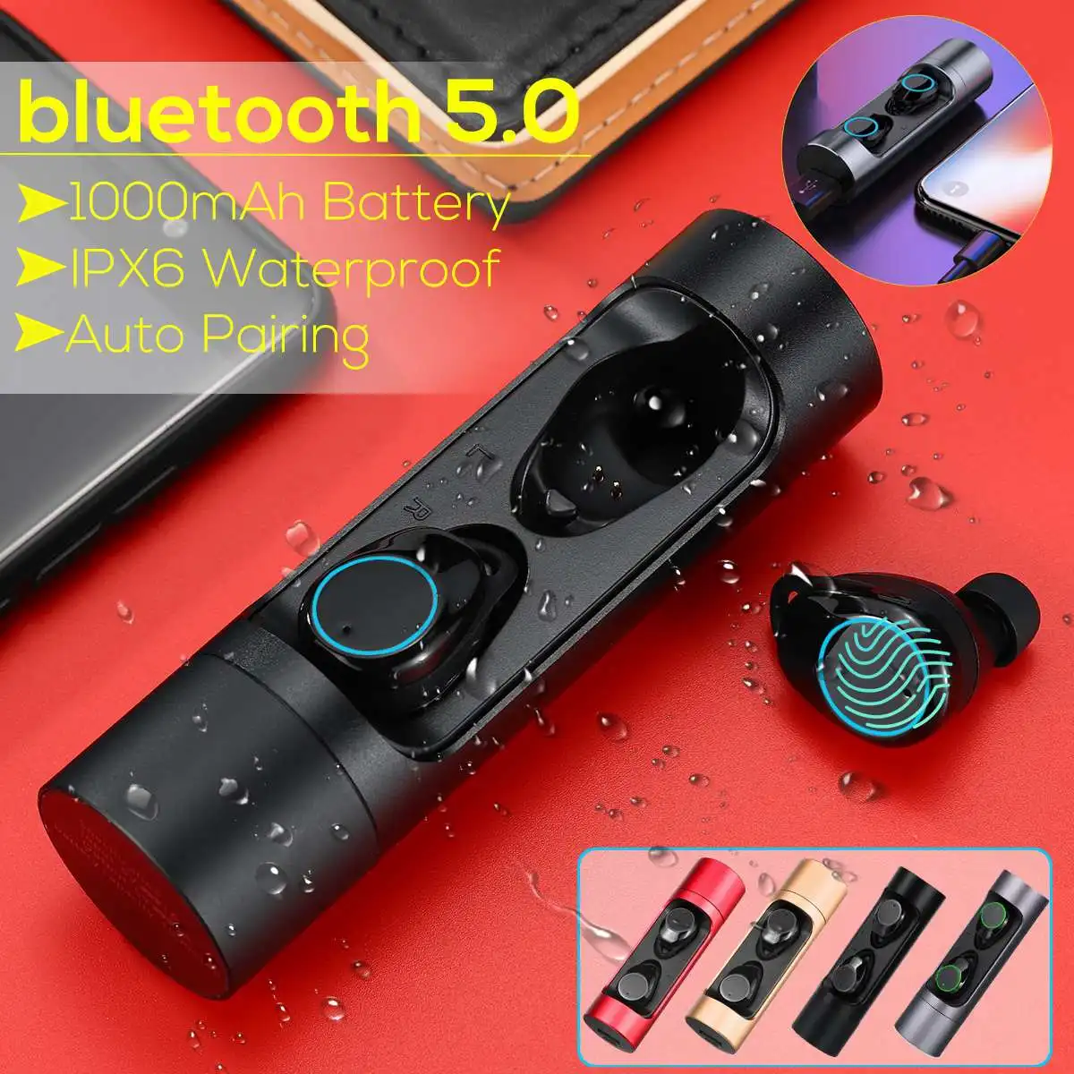 

bluetooth 5.0 Earphones TWS True Wireless Stereo Mini Twins Earbuds EarpieceTouchs Headset with Microphone for All Smart Phone