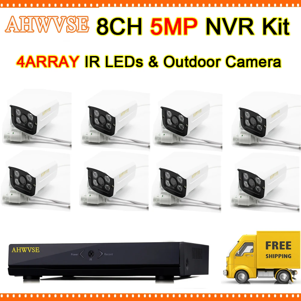 

8Pcs 5MP IP CAM Outdoor Indoor Network CCTV Home Security Camera System NVR Surveillance Kits 8CH 5MP