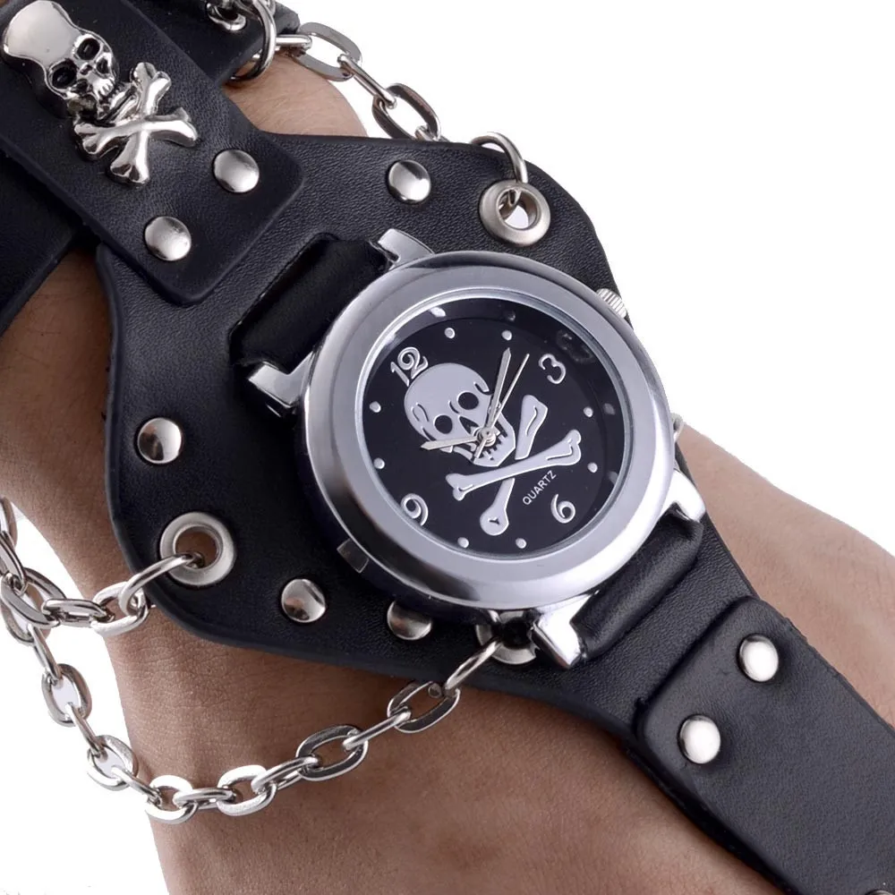 

FAITHEASY Creative Watches Men New Style Retro Punk Rock Brown Big Wide Leather Bracelet Cuff Men Gift Drop Shipping Fast Ship