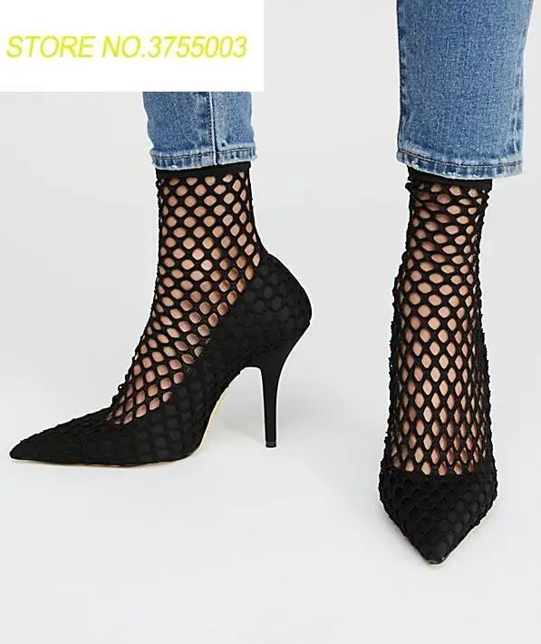 

Super Hot Mystery Black Mesh Women Cut Out Style Pumps Sexy Pointy Toe Ladies Fashion High Heels Spring Party Shoes Size 42