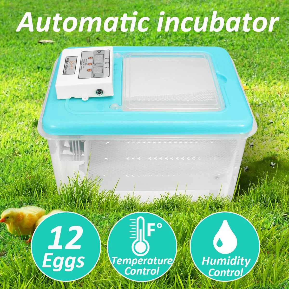 

Dual Power Supply 30W 12 Eggs Mini Digital Incubator Hatcher Automatic Turning Incubator Intelligent Control 12V/110-220V