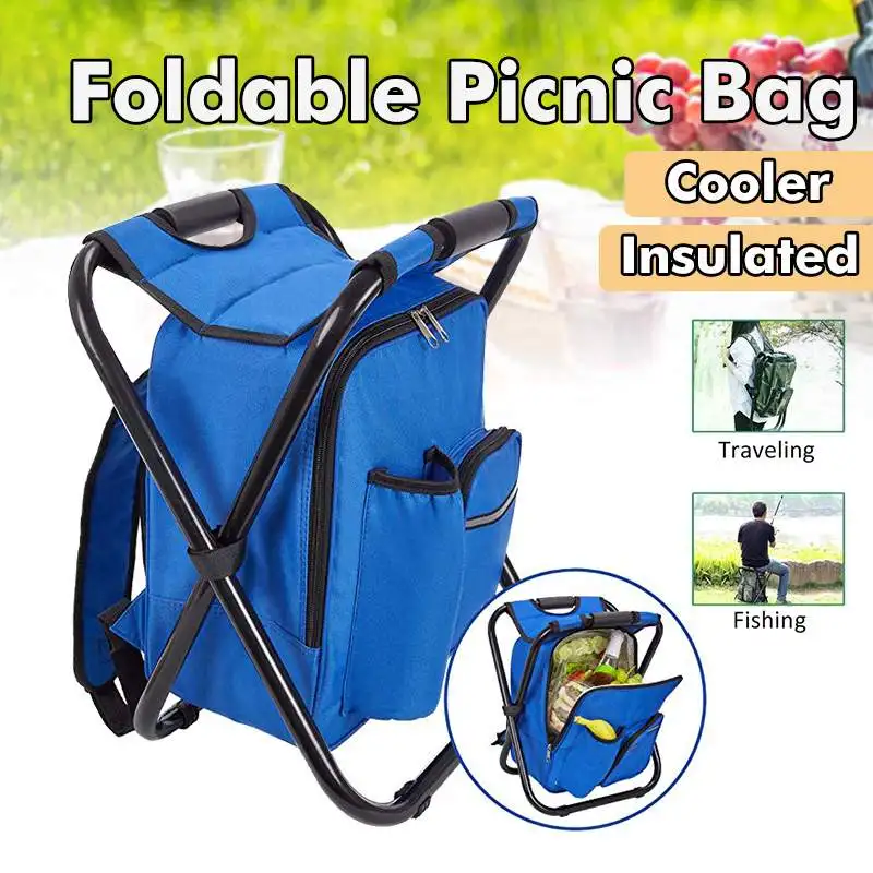 

Multi-functional Folding Camping Fishing Chair Stool Backpack with Cooler Insulated Picnic Bag Hiking Camouflage Seat Table Bag