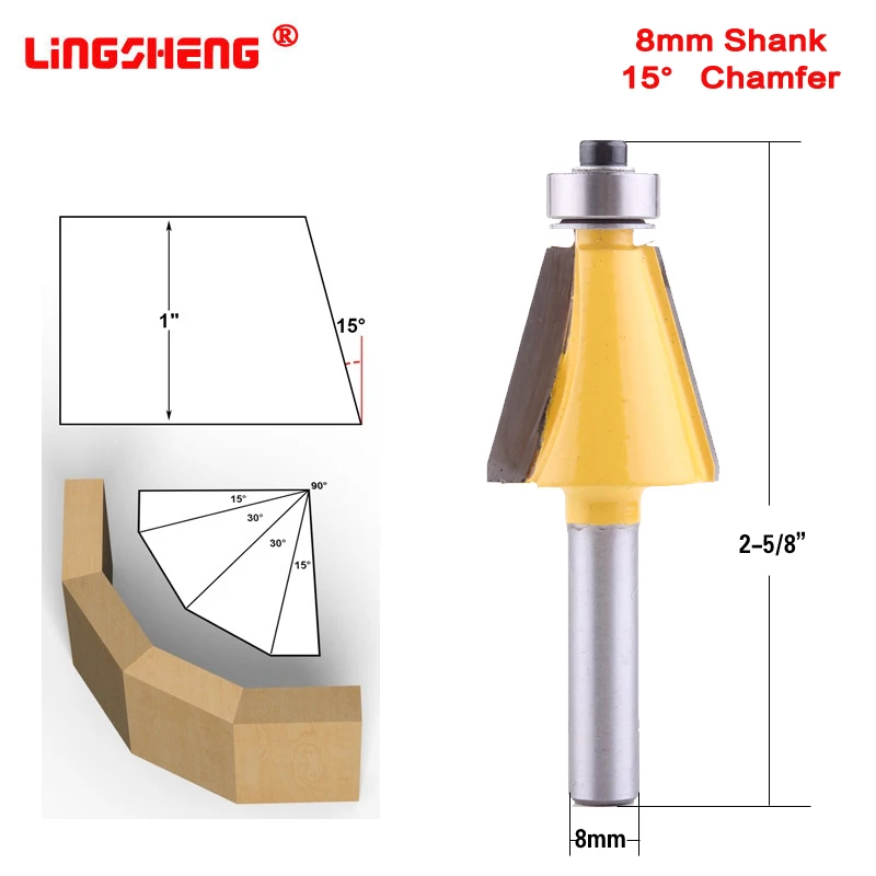 

8mm Shank 15 Degree Chamfer & Bevel Edging Router Bit Horse Nose Bit with bearing Wood Cutting Tool Woodworking Router Bits