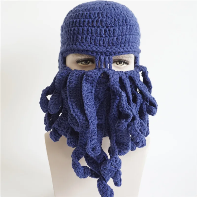 

Personality Fashion Hand Knitting Hat Halloween Party Gift Octopus Funny Beard Mask Men Women Winter Hat Wool Hand Knitting H002