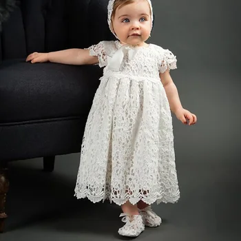 

DMfgd White Lace Short-Sleeve Baby Dress Christening/Baptism with Hat,High Quality Baby Girl 1st 2nd Birthday Dresses Party Cl