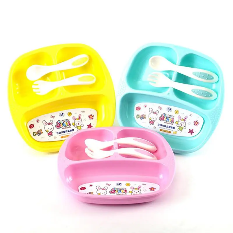 

Kids' Divided Platters Cartoon Shatterproof Cutlery with Plastic Dividers Children Plate Set