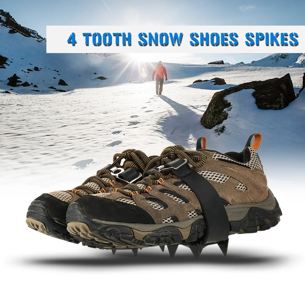 4 Zahn Steigeisen Outdoor Bergsteigen Wandern Eis Ski Schneeschuhe Spikes G2H1 
