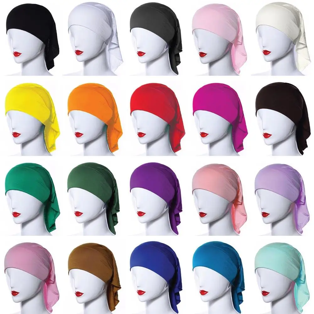 

Muslim Under Scarf Hats Islamic Beanies Skullies Women Soft Inner Caps Headwrap Inner Cap Solid Color Bonnet Pile Cap Ramadan