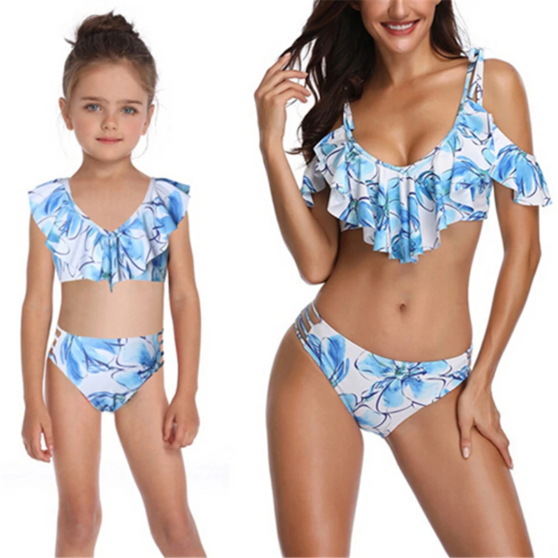 

Family Matching Swimwear Floral Mother Daughter Bikini Women Kids Girls Swimwear High Waist Bikini Set Bathing Suit Beach Wear