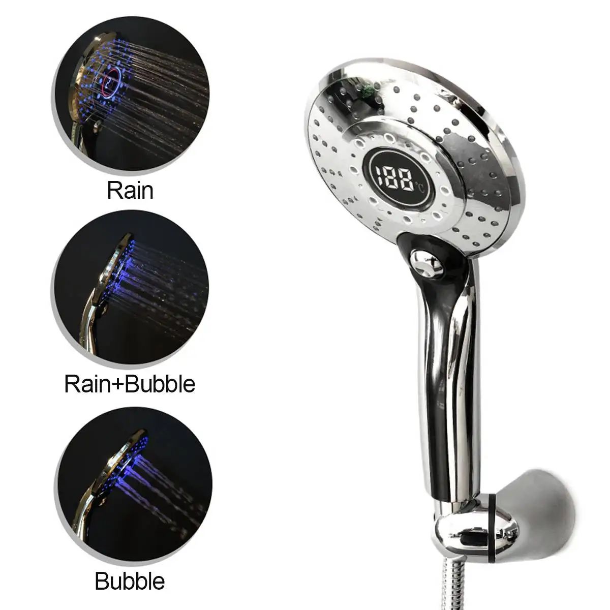 

Shower Head Showerhead Water Sprayer 3 Colors Water Powered Led Temperature Shower Head Digital Display Handheld Bathroom Silver