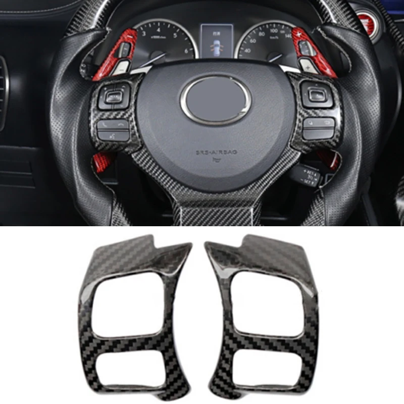 

New 2 Pcs Decorative Stickers Carbon Fiber Steering Wheel Button Frame Trim For Lexus RC200T RC300T 2015-2019