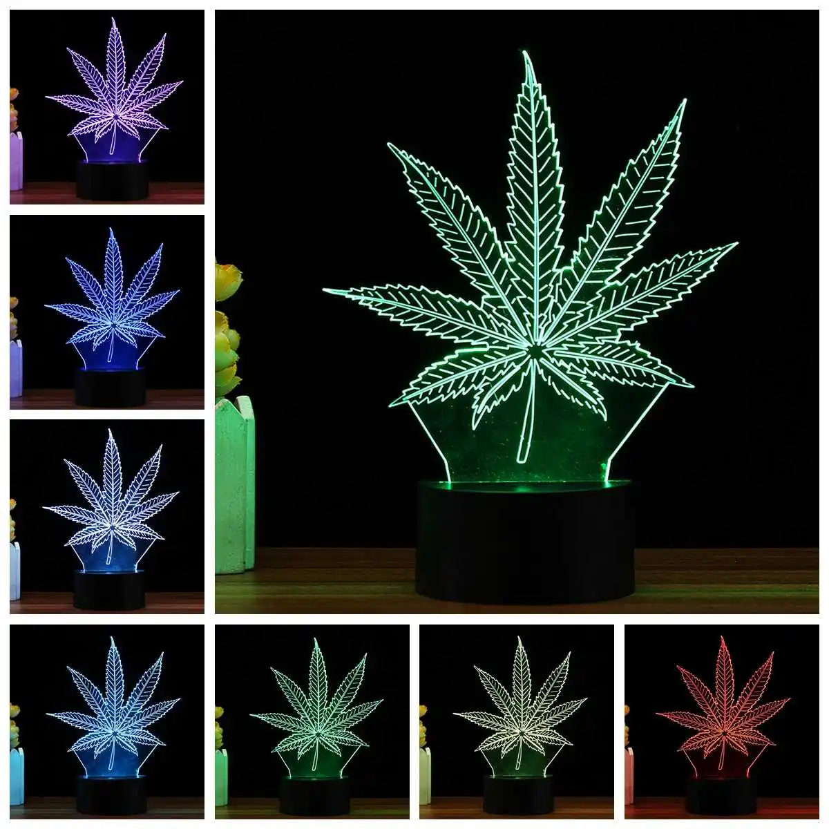 

Maple Leaf 3D Visual Illusion Lamp Transparent Acrylic Night Light LED Lamp 7 Color Changing Table Lamp Holiday Christmas Lamp