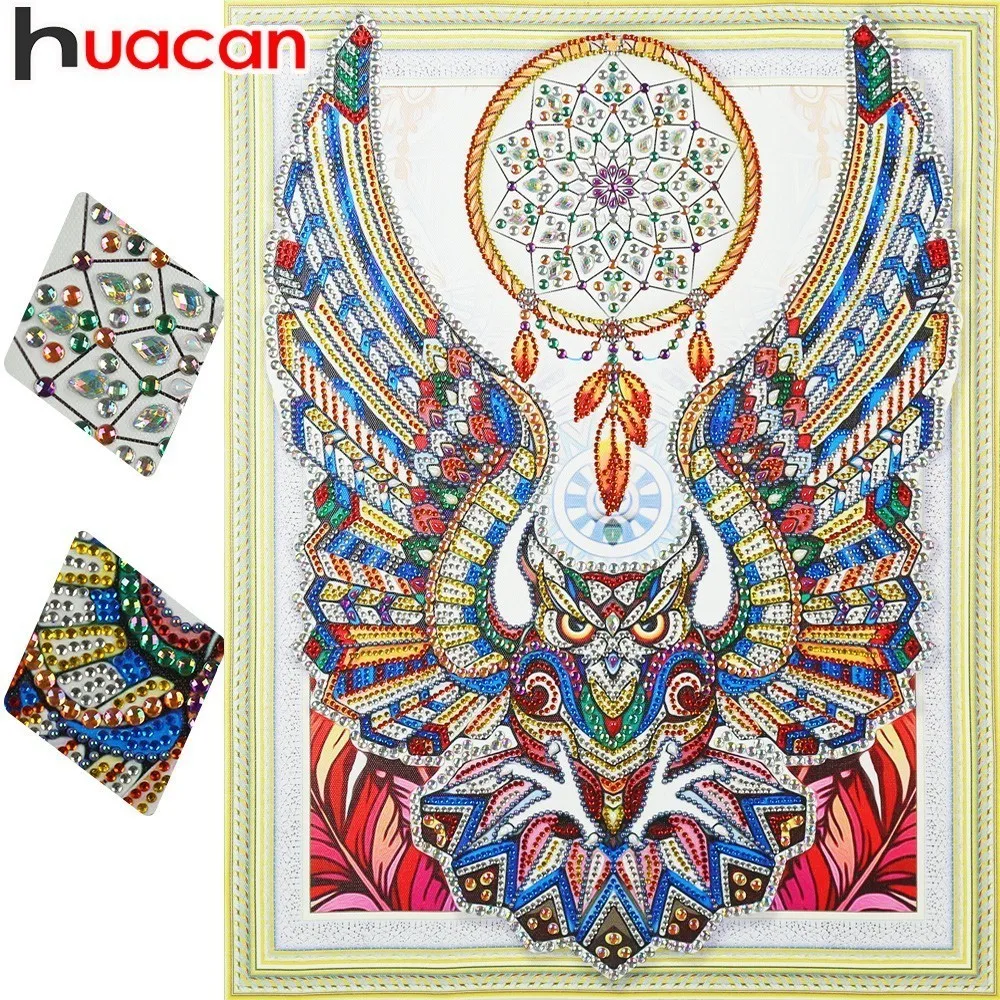 

Huacan 5D DIY Diamond Painting Special Shaped Owl Bird Picture Of Rhinestones Dream Catcher Diamond Embroidery Animals 40x50cm