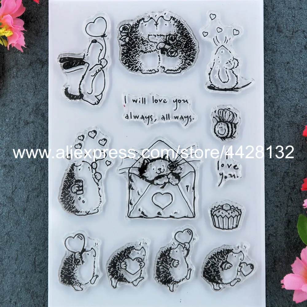 

Cats Heart Hedgehog Mouse Love always Scrapbook DIY photo cards rubber stamp clear stamp transparent stamp 11x16cm 9012078