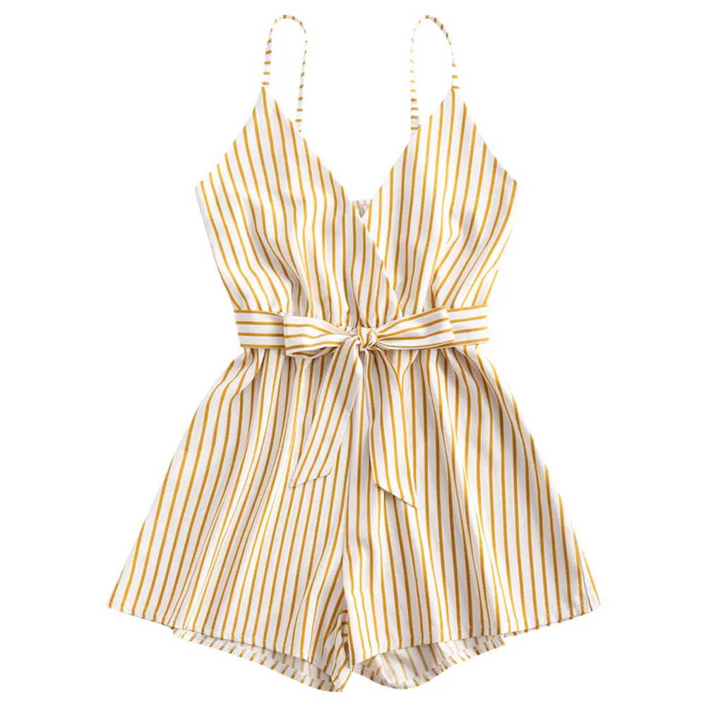 ZAFUL Striped Surplice Cami Romper Casual Brief Regular Striped Female Backless Playsuits Urban Shorts Summer Women Jumpsuits ZAFUL Striped Surplice Cami Romper Casual Brief Regular Striped Female Backless Playsuits Urban Shorts Summer Women Jumpsuits