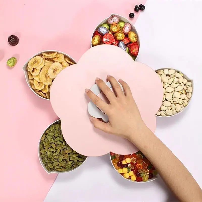 

Creative Plastic Storage Box For Food Nut Rotatable Container Case Food Candy Holder Storage Box Organizer Flower shape
