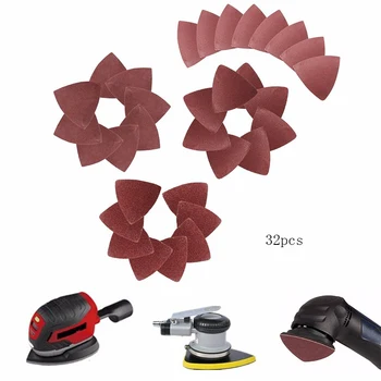 

32Pcs 60/80/120/240 Grit Sanding Sheet Discs Triangle Grinder Paper Pad Set
