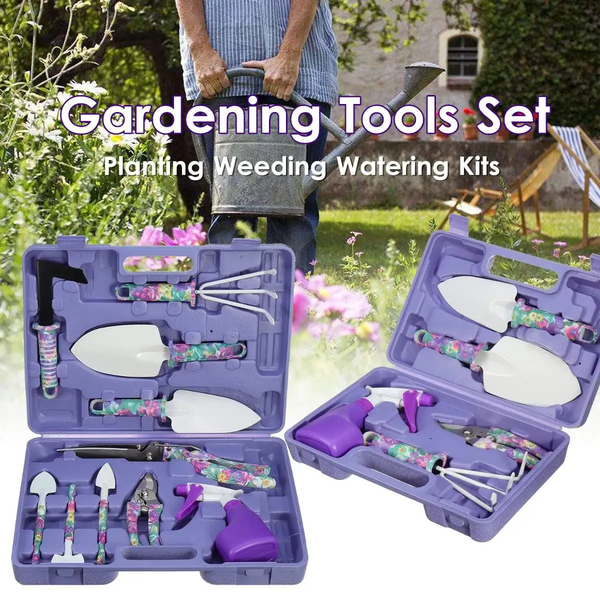 

DIY Hand Tool Sets with Storage Box 5/10Pcs Gardening Tools Set Scissors Shovel Spade Garden Planting Weeding Watering Kits