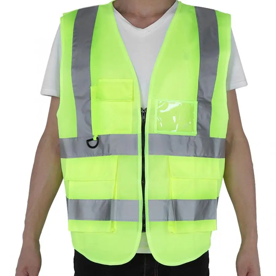 

1Pc Security Traffic Safety Vest Reflective Jacket Coat with Zipper for Work Wearing security clothes safety vest