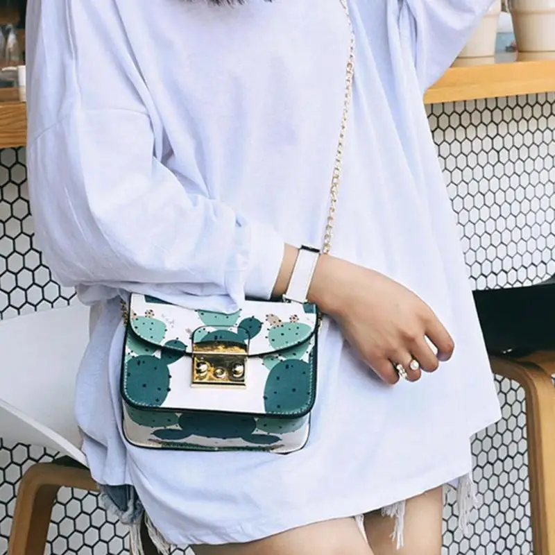 Women Messenger Bag Summer Fresh Lady Flower Printing Chain Shoulder Bag Cute Cactus Crossbody Bag for Teen Girls Women Messenger Bag Summer Fresh Lady Flower Printing Chain Shoulder Bag Cute Cactus Crossbody Bag for Teen Girls