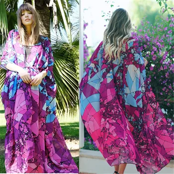 

Women Elegant Dress 2019 Summer Purple Flower Print O-Neck Long Dresses Sleeveless Vintage Sexy Beach Casual Tie Dress Clothes