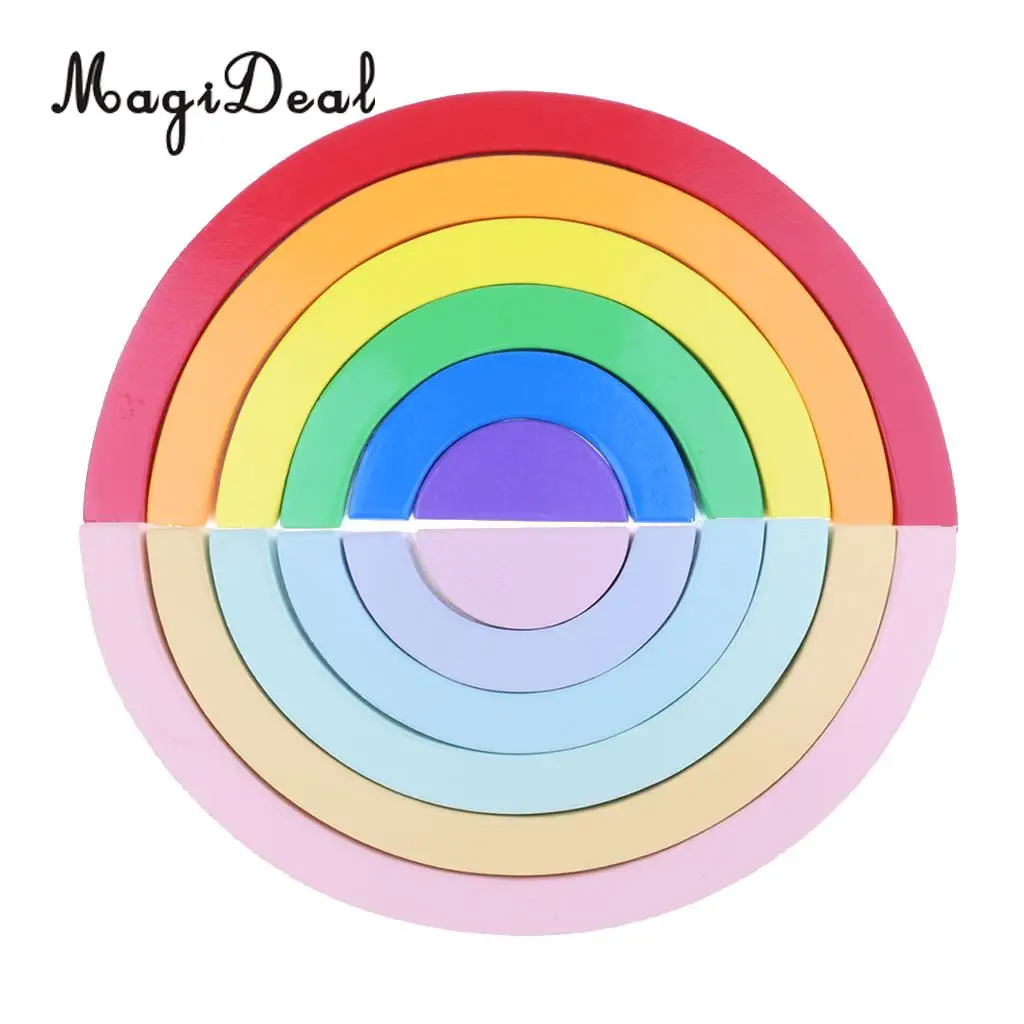 Set of 12pcs Montessori Wooden Rings Rainbow Stacker Blocks Set Kids Toddlers Early Educational Developmental Toy Birthday Gift Set of 12pcs Montessori Wooden Rings Rainbow Stacker Blocks Set Kids Toddlers Early Educational Developmental Toy Birthday Gift