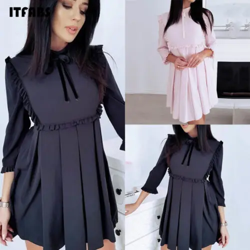 

Fashion Women Long Sleeve Casual Party Dresses Graduation Party Mini Dress