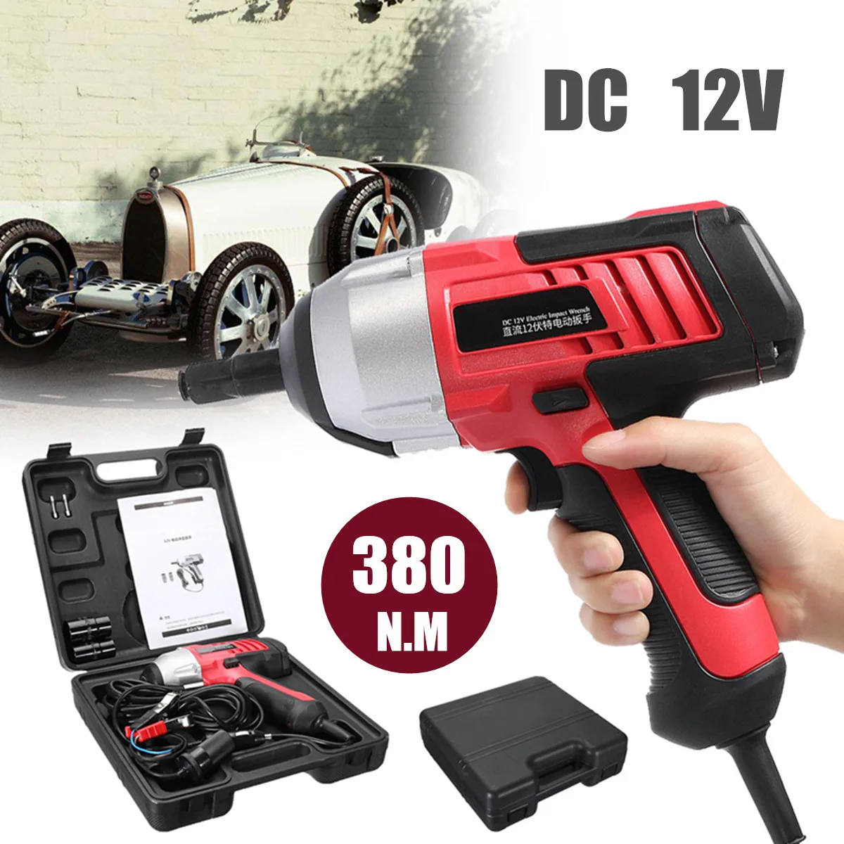 

12V 1/2 Inch Electric Impact Wrench Li-ion Battery LED Light Professional Corded Power Wrench Home DIY Car Power Tools 380N.M