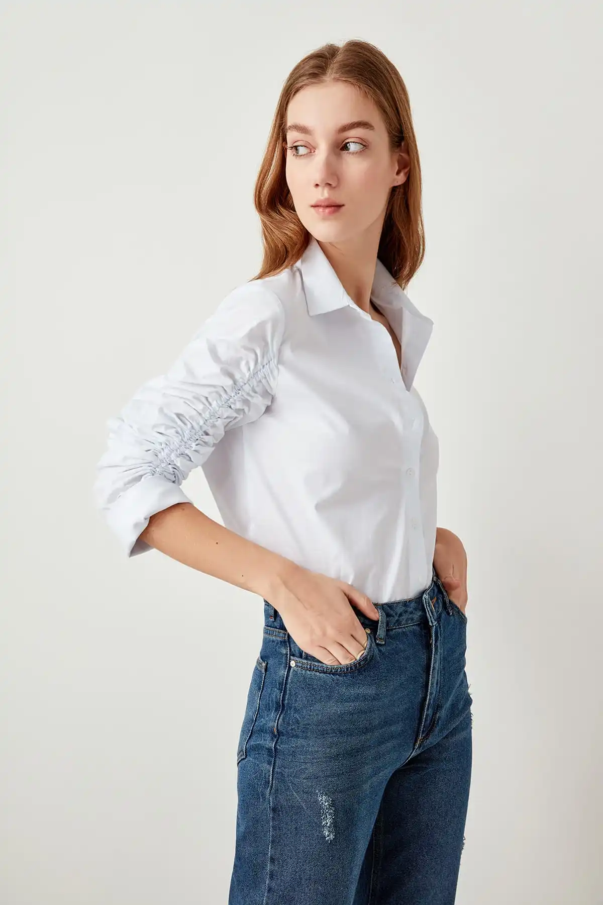 Trendyol белые ручки оборки детали рубашка TCLSS19XB0004| |